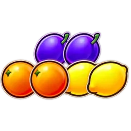 Mixed fruit symbol with orange lemon and plum on the paytable